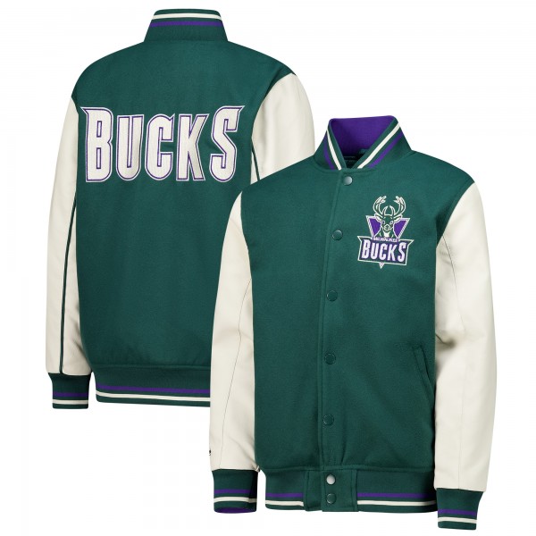 Подростковая Milwaukee Bucks Mitchell & Ness Hunter Green Full-Snap Varsity Jacket