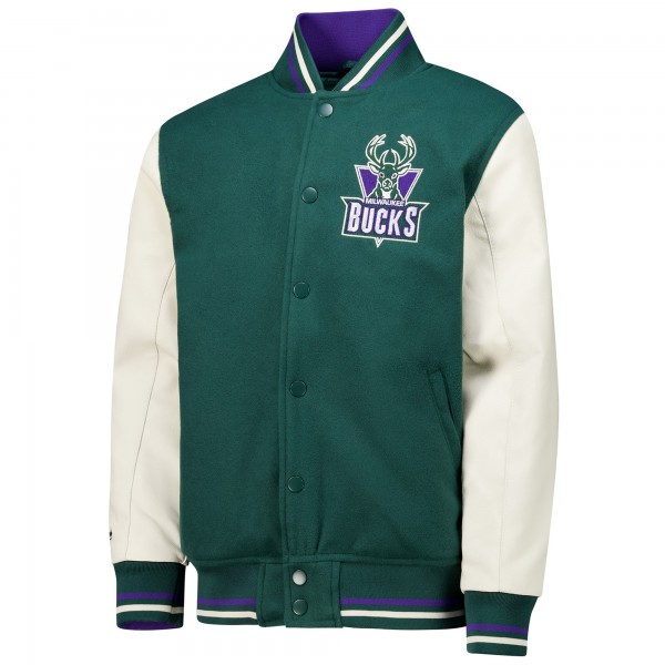 Подростковая Milwaukee Bucks Mitchell & Ness Hunter Green Full-Snap Varsity Jacket