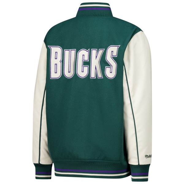 Подростковая Milwaukee Bucks Mitchell & Ness Hunter Green Full-Snap Varsity Jacket