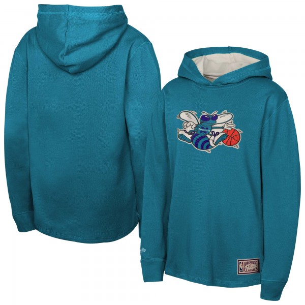 Футболка Charlotte Hornets Mitchell & Ness Youth Hardwood Classics Lightweight Thermal Long Sleeve Hoodie - Teal