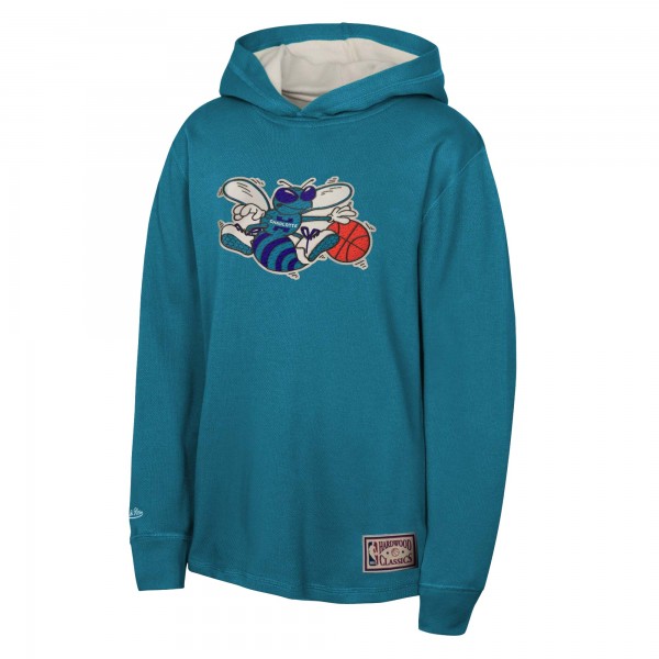 Футболка Charlotte Hornets Mitchell & Ness Youth Hardwood Classics Lightweight Thermal Long Sleeve Hoodie - Teal