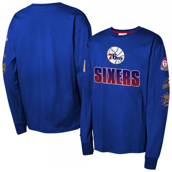 Подростковая Philadelphia 76ers Mitchell & Ness Royal Hardwood Classics All Over Long Sleeve T-Shirt