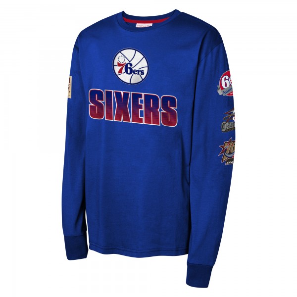 Подростковая Philadelphia 76ers Mitchell & Ness Royal Hardwood Classics All Over Long Sleeve T-Shirt