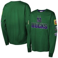 Подростковая Milwaukee Bucks Mitchell & Ness Hunter Green Hardwood Classics All Over Long Sleeve T-Shirt