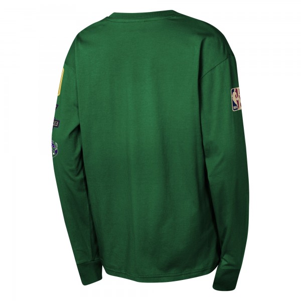 Подростковая Milwaukee Bucks Mitchell & Ness Hunter Green Hardwood Classics All Over Long Sleeve T-Shirt