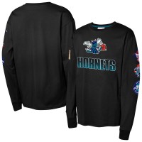 Футболка с длинным рукавом Youth Charlotte Hornets Mitchell & Ness Black Hardwood Classic All Over