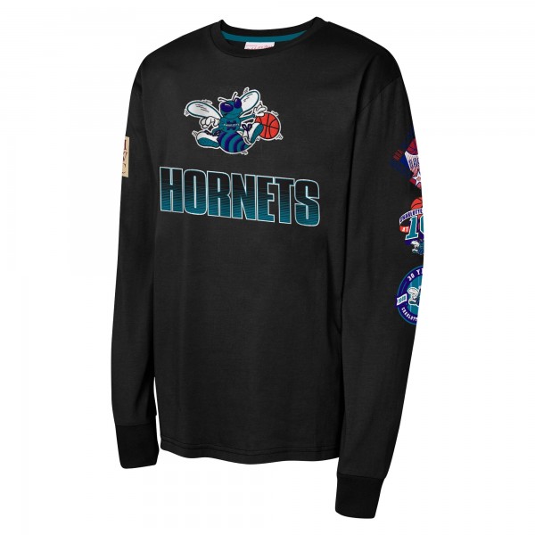 Футболка с длинным рукавом Youth Charlotte Hornets Mitchell & Ness Black Hardwood Classic All Over
