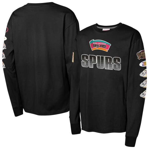 Подростковая San Antonio Spurs Mitchell & Ness Black Hardwood Classics All Over Long Sleeve T-Shirt