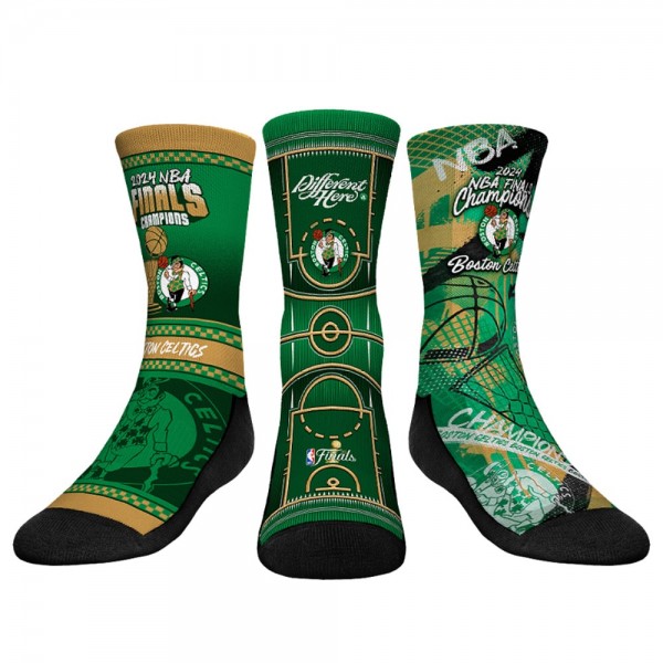 Три пары носков Boston Celtics Rock Em Socks Youth 2024 NBA Finals Champions Crew – Kelly Green