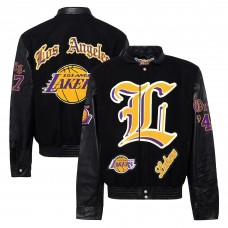 Бомбер Los Angeles Lakers Jeff Hamilton Block Letter Old English Wool & Leather Varsity - Black