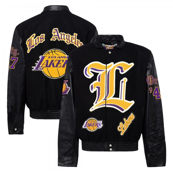 Бомбер Los Angeles Lakers Jeff Hamilton Block Letter Old English Wool & Leather Varsity - Black