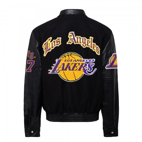 Бомбер Los Angeles Lakers Jeff Hamilton Block Letter Old English Wool & Leather Varsity - Black