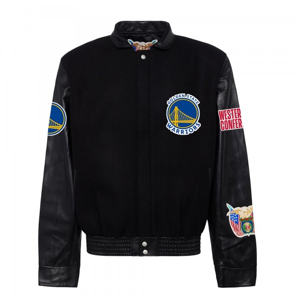 Бомбер Golden State Warriors Jeff Hamilton Wool & Leather Varsity - Black