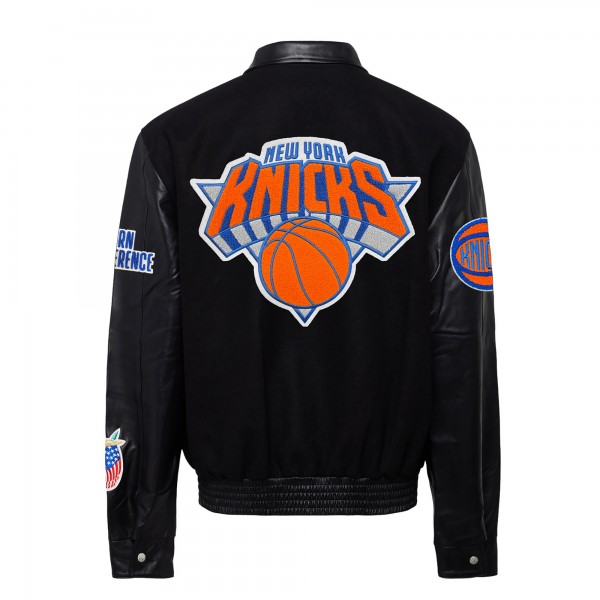 Бомбер New York Knicks Jeff Hamilton Wool & Leather Varsity - Black