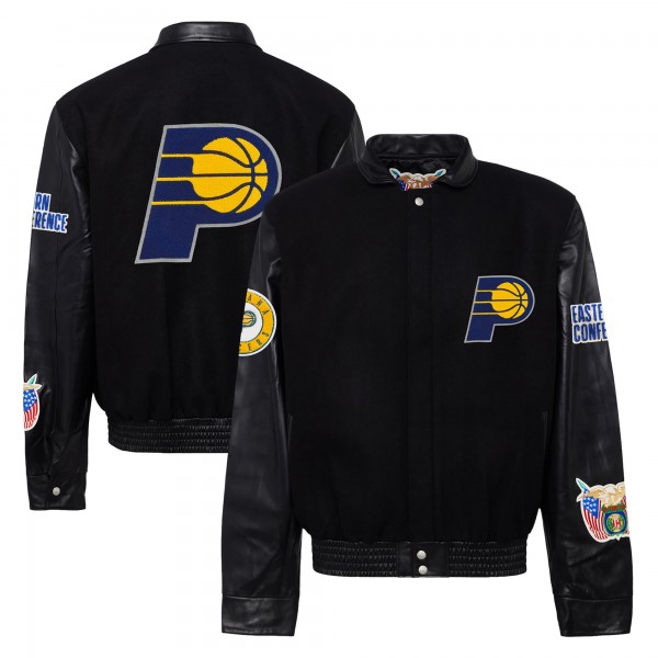 Indiana Pacers Jeff Hamilton Black Wool & Leather Full-Snap Varsity Jacket