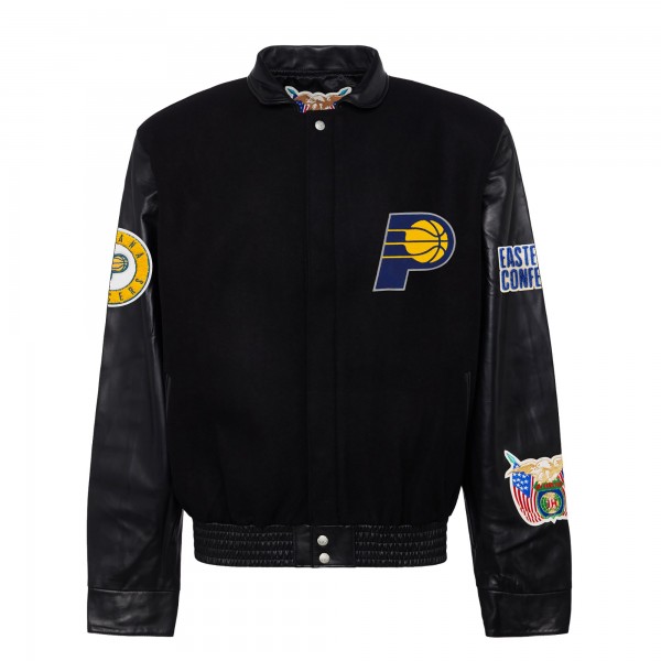 Indiana Pacers Jeff Hamilton Black Wool & Leather Full-Snap Varsity Jacket
