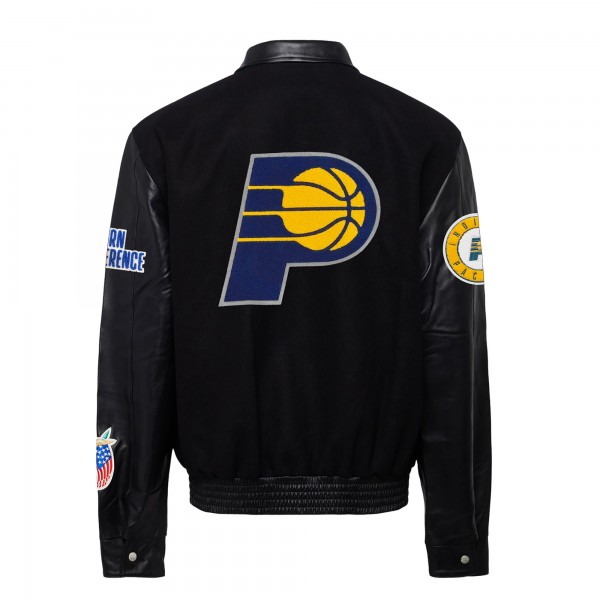 Indiana Pacers Jeff Hamilton Black Wool & Leather Full-Snap Varsity Jacket