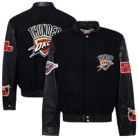 Куртка Oklahoma City Thunder Jeff Hamilton Black Wool & Leather Full-Snap Varsity