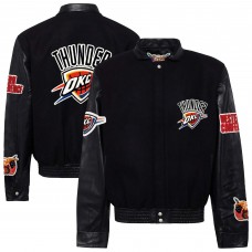 Куртка Oklahoma City Thunder Jeff Hamilton Black Wool & Leather Full-Snap Varsity