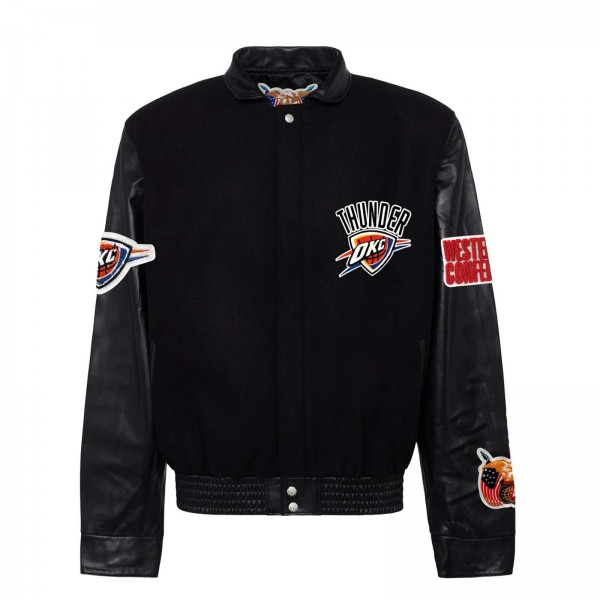 Куртка Oklahoma City Thunder Jeff Hamilton Black Wool & Leather Full-Snap Varsity