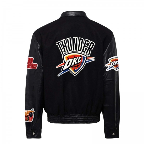 Куртка Oklahoma City Thunder Jeff Hamilton Black Wool & Leather Full-Snap Varsity