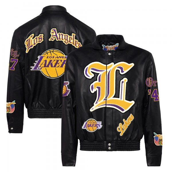 Бомбер Los Angeles Lakers Jeff Hamilton Block Letter Old English Leather - Black