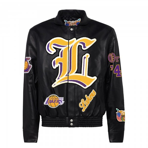 Бомбер Los Angeles Lakers Jeff Hamilton Block Letter Old English Leather - Black