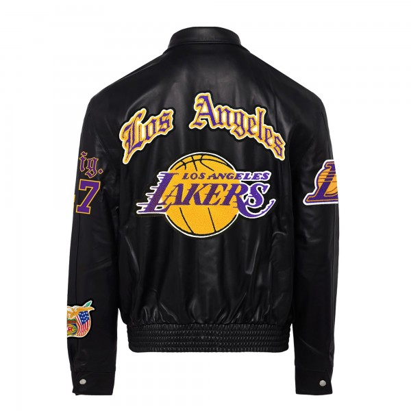 Бомбер Los Angeles Lakers Jeff Hamilton Block Letter Old English Leather - Black