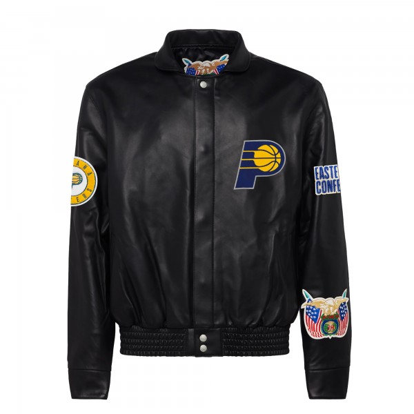 Indiana Pacers Jeff Hamilton Black Leather Full-Snap Jacket