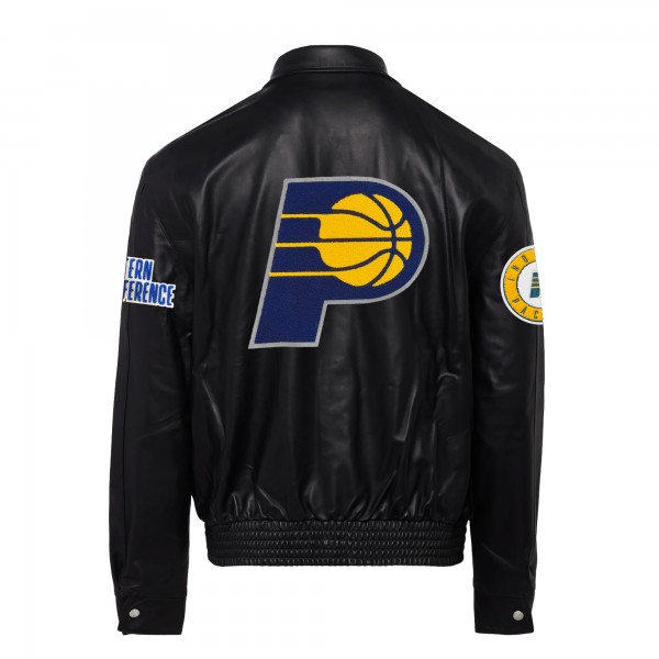 Indiana Pacers Jeff Hamilton Black Leather Full-Snap Jacket