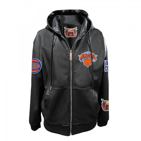 New York Knicks Jeff Hamilton Black Vegan Leather Full-Zip Hoodie