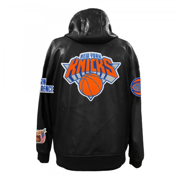 New York Knicks Jeff Hamilton Black Vegan Leather Full-Zip Hoodie