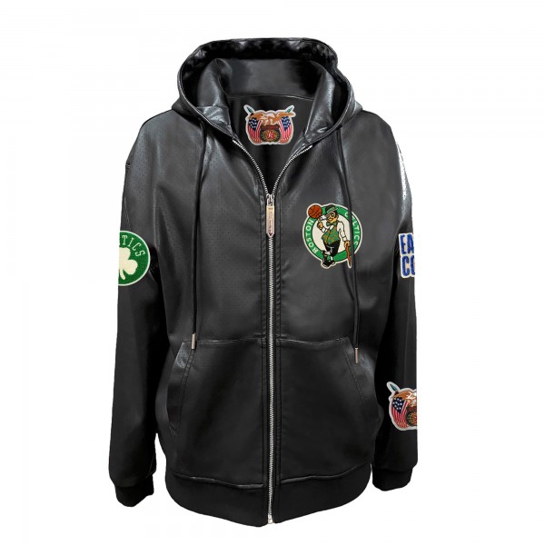 Boston Celtics Jeff Hamilton Black Vegan Leather Full-Zip Hoodie