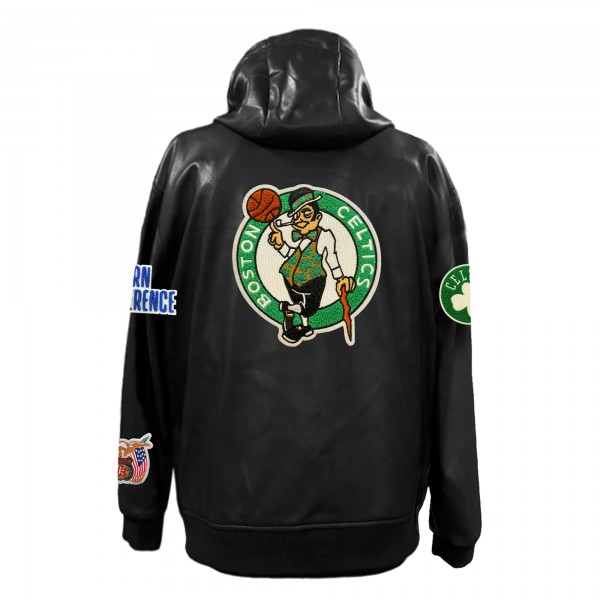Boston Celtics Jeff Hamilton Black Vegan Leather Full-Zip Hoodie