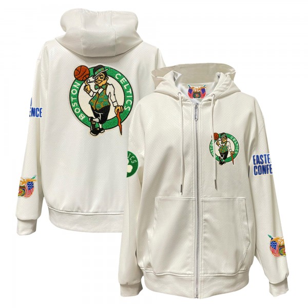 Boston Celtics Jeff Hamilton White Vegan Leather Full-Zip Hoodie