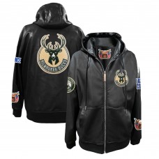 Milwaukee Bucks Jeff Hamilton Black Vegan Leather Full-Zip Hoodie