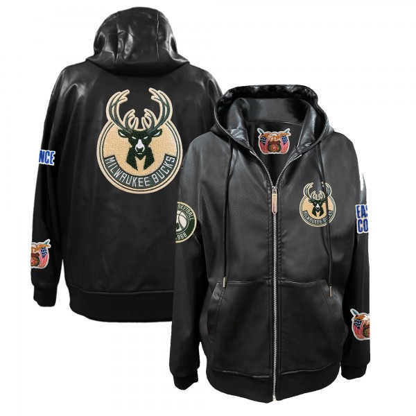 Milwaukee Bucks Jeff Hamilton Black Vegan Leather Full-Zip Hoodie