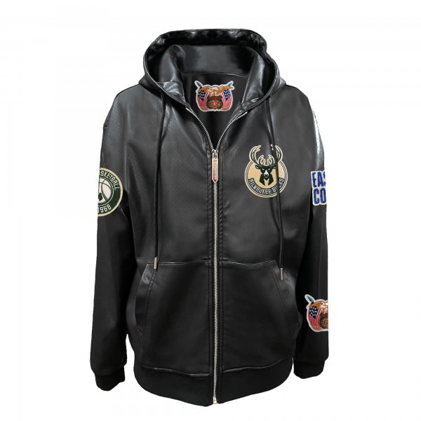 Milwaukee Bucks Jeff Hamilton Black Vegan Leather Full-Zip Hoodie