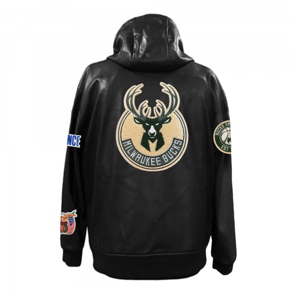 Milwaukee Bucks Jeff Hamilton Black Vegan Leather Full-Zip Hoodie