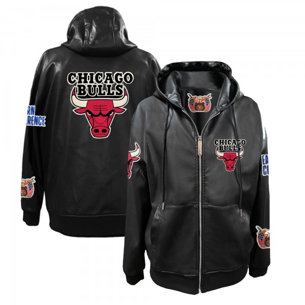 Chicago Bulls Jeff Hamilton Black Vegan Leather Full-Zip Hoodie
