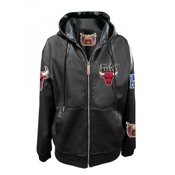 Chicago Bulls Jeff Hamilton Black Vegan Leather Full-Zip Hoodie