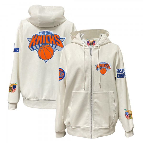 New York Knicks Jeff Hamilton White Vegan Leather Full-Zip Hoodie