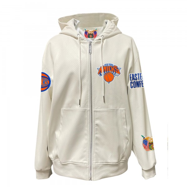 New York Knicks Jeff Hamilton White Vegan Leather Full-Zip Hoodie