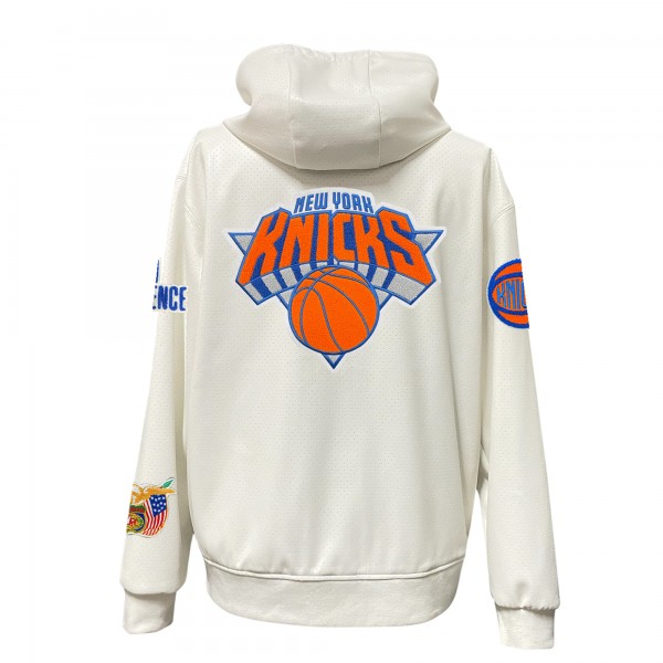 New York Knicks Jeff Hamilton White Vegan Leather Full-Zip Hoodie