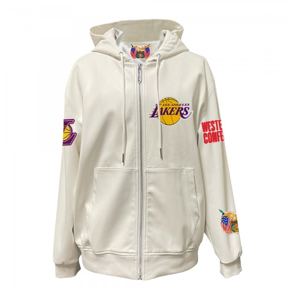 Толстовка на молнии Los Angeles Lakers Jeff Hamilton White Vegan Leather