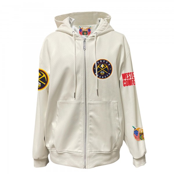 Толстовка на молнии Denver Nuggets Jeff Hamilton White Vegan Leather