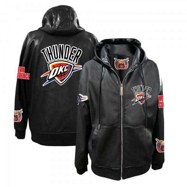 Толстовка на молнии Oklahoma City Thunder Jeff Hamilton Black Vegan Leather