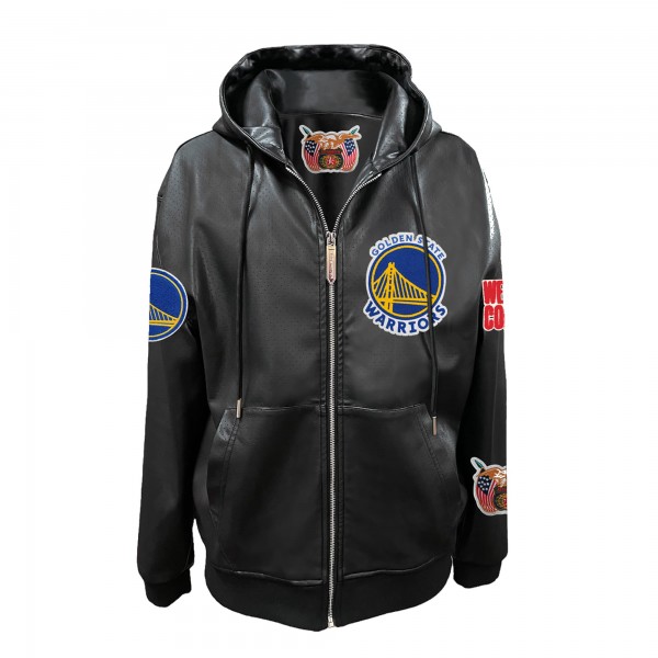 Толстовка на молнии Golden State Warriors Jeff Hamilton Black Vegan Leather