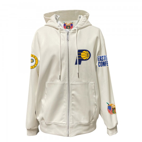 Indiana Pacers Jeff Hamilton White Vegan Leather Full-Zip Hoodie