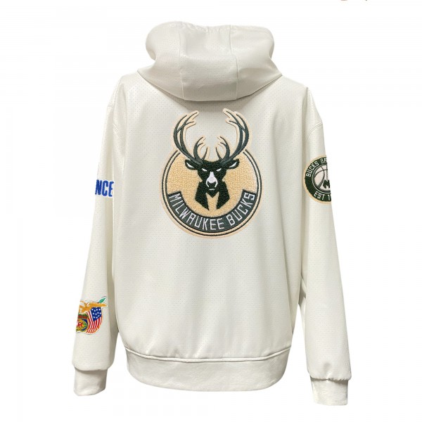Milwaukee Bucks Jeff Hamilton White Vegan Leather Full-Zip Hoodie